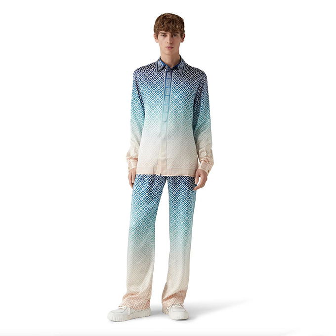 casablanca gradient allover logo print silk long sleeve shirt